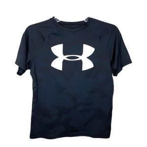 Under Armour Heatgear Loose Fit Black Camo White Logo T-Shirt Size Youth Large